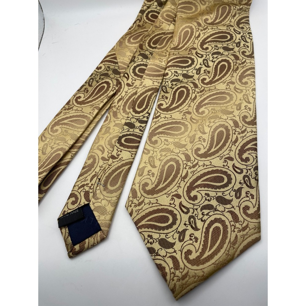 Cauvery Gold Brown Paisley Silk Tie Hand Made India Jacquard Woven Necktie